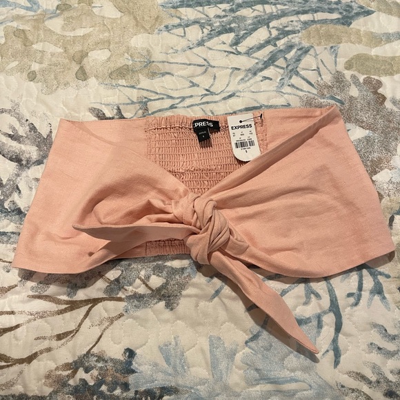 Express linen blend bandeau tie top - Picture 2 of 5